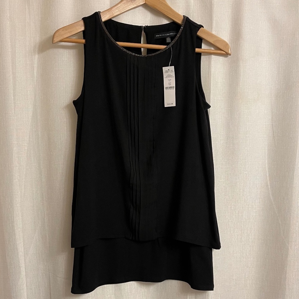 NWT White House Black Market Overlay Pin Tuck Tunic Top